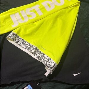 Nike Pro Neon Yellow with Just Do It Print leggings & black Nike top